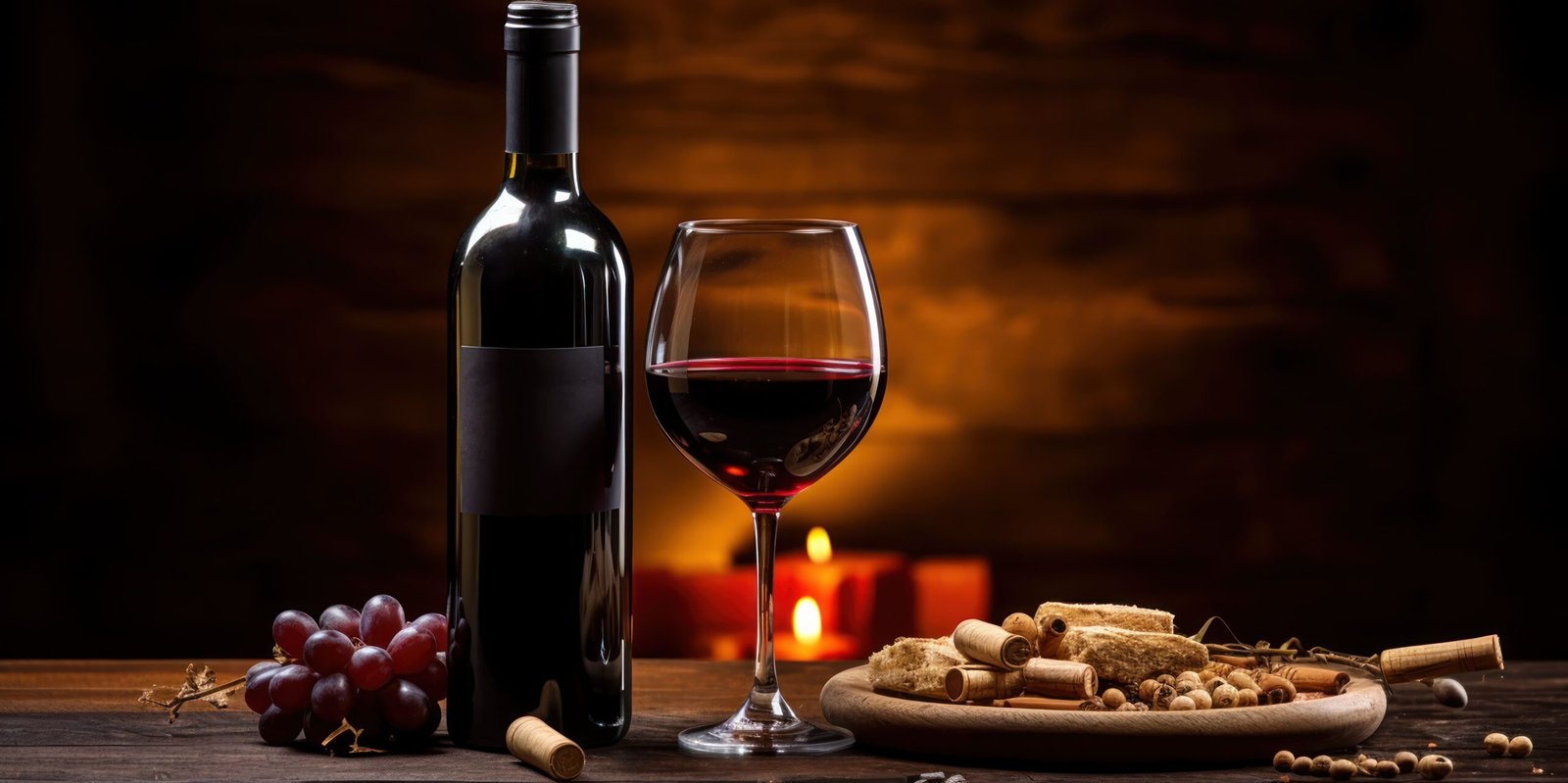 Vinho e taças servidos ao anoitecer
